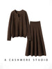 Chic Women Sweater Suite Skirt 100% Cashmere A-Line Skirt Autumn Winter Wave Skirt Elastic Knee Length Dress Sequins French Knit
