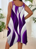 Plus-size women's asymmetrical geometric stripes printed double strap dress