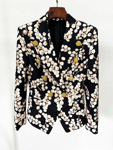 High Street Designer Jacket Women's Slim Fitting Snail Metal Buttons Redcurrant Printed Blazer