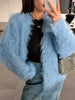 Women Autumn Furry Sweater Coat Single Button Design Knitted Warm Coat Thick Cardigans Clothes Tops For Women Sweater