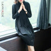 Pleated Clothing For Women Long Sleeve Stand Collar Doulble Pockets Loose Dress Vestido YF576