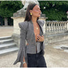 Sexy Deep V-neck Woolen Jackets Women's Hollow Up Waist Split Flare Long Sleeves Metal Buckle Coat High Street Jacket
