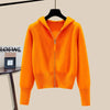 Autumn Winter Hooded Women's Knitwear Long Sleeve Zipper Slim Knitted Cardigan Female Casual Jacket Tops