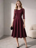 Women's Vintage Floral Lace Wedding Party Dress Square Neck A-Line Skirt High Waist Solid Medium Sleeve Slim Flared Skirt