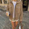 Chic Suede Women Bomber Jacket Women Long Sleeve Pockets Straight Loose Coat Fall Winter Streetwear Outwear