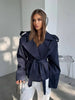 Solid Lapel Lace Up Trench Coat Women Casual Long Sleeve Short Loose Short Coat Lady Autumn Daily Commute Street Outwear