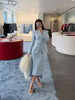 Light Blue Cape 3 Piece Outfit Women Solid Slim Blouse Asymmetrical Hem Midi Skirt Lady Formal Office Matching Set