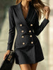 Women Striped Blazer Dress Lapel Double Breasted Long Sleeve Bodycon Mini Dress Elegant Office Work Party Slim Suit Dresses