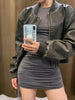 Women's vintage imitation leather bomber jacket coat top women's style