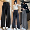 Autumn Vintage Striped Loose Women's Wide Leg Pant Button Spring High Waist Female Straight Office Full Length Trousers