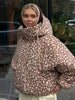 Women Deer Spotted Hooded Puffer Jacket Brown White Dots Drawstring Hood Cropped Elastic Cuff Coats Warm Winter Casual Outerwear