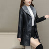 Womens Leather Windbreaker Plus Velvet Thick PU Leather Cotton Coat Long Suit Collar Large Size Warm Leather Jackets