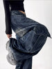 American Retro Y2K Style Washed Distressed Blue Baggy Women's Cargo Jeans Pants For Woman Clothing Wide Leg Denim Trousers