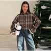 Plaid Short Trench Coat Women Lapel Collar Double Breasted Belted Waist Long Sleeve Loose Jacket Autumn Casual Chic Coats
