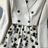 French Style Elegant Two Piece Sets Women Double Breasted Blazer Jacket + Mesh A-line Long Dress Korean Outfits