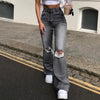 Women's Spring and Fall Casual Ripped High-waisted Slightly Flared Pants Jeans Slim-fit Wash Jeans Long Pants Y2k