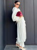 Women Pant Set Satin Lace Round Neck Puff Long Sleeve Button Front Drawstring Waist Blouse Cuffed Ruffle Hem Pants Elegant Suit