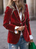 Elegant Velour Blazers Women Retro Single Button Suit Collar Jacket Blazer Coat Autumn Long Sleeve Simple Outerwear