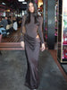 Turtleneck Satin Sexy Hollow Out Zipper Women Maxi Dress Black Patchwork Long Sleeve Slim Elegant Party Evening Dress