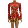 Women Sparkly Sequins Mirror Long Sleeve Mesh Sexy Mini Dress Night Party Club Dancer Performance Celebrity Stage Outfit