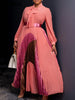 Elegant Women Wraped Bow Neck Long Sleeve with Sashes Maxi Long Dress Chic Sexy Party Prom Big Swing Pleated Dresses