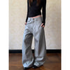 Women's Grey Urban Striped Pants Baggy Oversize Suits Long Pants Harajuku Japanese 2000s Style Y2k Emo Vintage Trousers Clothes
