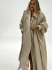 Women Chic Trench Coat Waist Belt Lantern Sleeves Draping Pleat Long Oversize Outerwear Autumn Winter Elegant Mantel Outfit