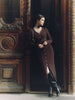 Elegant Evening Dress Women V Neck Long Sleeve Patchwork Button Slit Sweater Dresses Autumn Winter Knit Maxi Dress