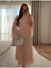 Minimalist Pink Chiffon Stand Collar Dresses Women Slim Fit Layered Shawl Sleeve Vestido Summer Beach Vacation Daily Gown