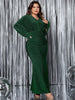 Plus Size V-Neck Long Sleeve Mermaid Hem Dress Women Autumn Evening Party Glitter High Waist Bodycon Long Dress