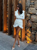 Chic Knot Dress Women V-Neck Long Sleeve Ruched Ruffled Hem Skinny Solid Elegant Birthday Simple Classic Mini Bodycon