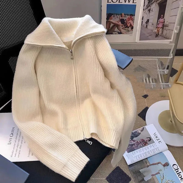 2026Autumn Winter knitted Cardigan Sweater Women Long-Sleeved Zipper High Neck Coat Female Loose Sweater Ladies Tops