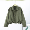 Chic Green Suede Lace Up Jackets Women Loose Stand Collar Belt Long Sleeve Buttons Coats Autumn Winter Lady Outwear