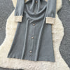 Brand Autumn Winter Women Knitted Long Dress Pearls O-neck A-line Sweater Dress Office Lady Vestido