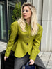 Women Elegant Peplum Blazer Olive Green Slim Fit Flared Hem Jacket Vintage Puff Sleeve Office Lady Coat