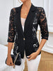 Elegant Single Button Lace Spliced Suit Collar Jacket For Women Half Sleeved Lace Hollow Out Slim White Black Lightweight Coat