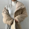 Korean Double-Sided Wear Lamb Fur Patchwork Down Cotton Jacket Women's Autumn Winter Short Big Lapel Student Bread Coat