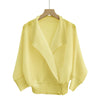 Pleated Cropped Blazer Women Batwing Sleeve Open Front Button Cardigan Jacket Elegant Office Casual Coat