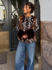 Women Deer Spot Print Faux Fur Cropped Jacket Stand Collar Dark Fur Cuff Button Up Short Coat Vintage Winter Street Outerwear