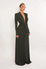 Women Glitter Maxi Evening Dress Deep V Neck Long Sleeve Ruched High Slit Formal Party Dress For Wedding Guest Prom