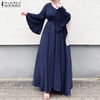 Women Muslim Maxi Dress Solid Color O-Neck Long Sleeve Turkish Abaya Robe Casual Elegant Party Oversized Vestidos