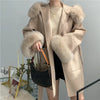 Woolen Coat Oversize Ladies Outerwear Winter Women Natural Fox Fur Collar Cuffs Jacket Hood Cashmere Wool
