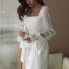 White Office Women Dress Slim Square Collar Long Sleeve Ankle Length Dresses Spring Female Clothing Dress
