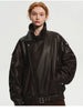 Spring Autumn Cool Brown Oversized Pu Leather Jacket Women Long Sleeve Zip Up Designer American Retro Clothing