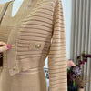 Commuter Knitted Dress Spring Autumn Elegant Two Pieces Set Hip-wrapped Short Striped Cardigan And Dress J408