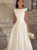 Minimalist White Boat Neck Midi Dress Women Elegant Cap Sleeve A-line Flare Eyelet Embroidery Vestido Wedding Formal Party Gown