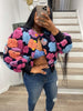 Elegant Women Button Front Floral Appliques Long Sleeve Jacket Thick Warm Winter Streetwear Outwear