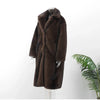 Women's Dark Brown Faux Fur Long Overcoat Single Breasted Fleece Long Trench Coat Winter Fluffy Plush Warm Thicken Outerwear