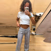 Colorful Striped Jeans Women's Long Pants Female High Street Low-waisted Pockets Denim Trousers Women's Holiday Outwear