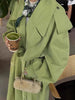 Green Belted Waist Long Coat For Women Elegant Lapel Long Sleeve Casual Jacket Lady Spring Chic Street Outerwear